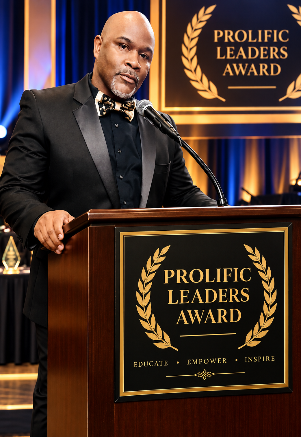 Edmond W. Davis receiving the Prolific Leaders Award at the podium